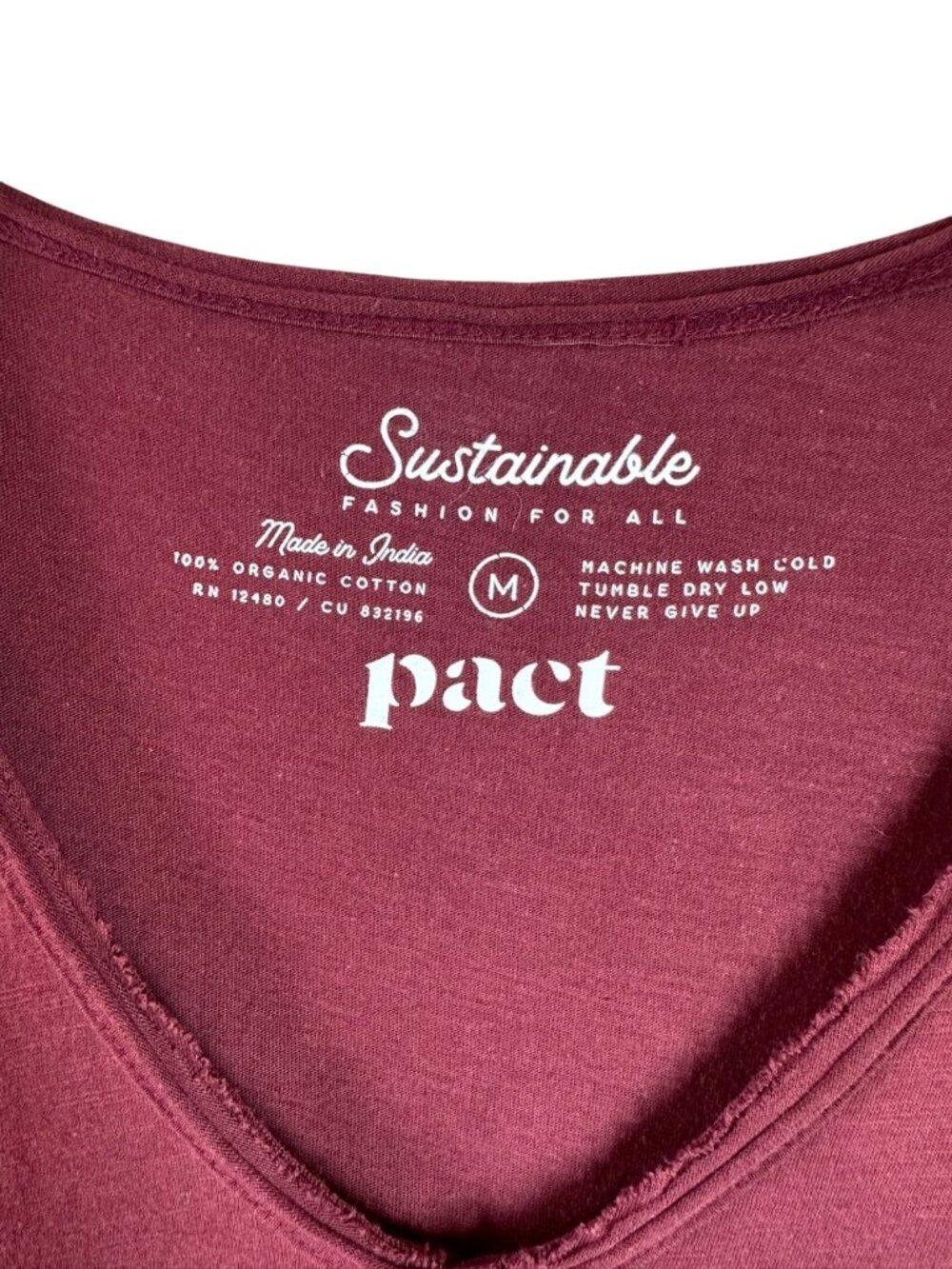 Pact Organic Cotton V-Neck Maxi Dress Burgundy Maroon Size M Sustainable - Picture 4 of 4